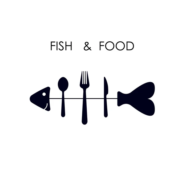 Риба, ложка, виделка та значок ножа. Риба та харчовий логотип Векторне яблуко — стоковий вектор