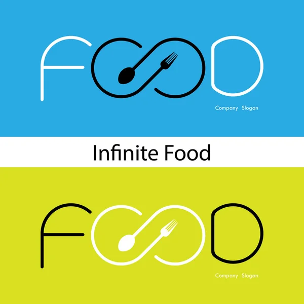 Comida y infinito icon.Fork signo y cuchara sign.Business o alimentos — Vector de stock
