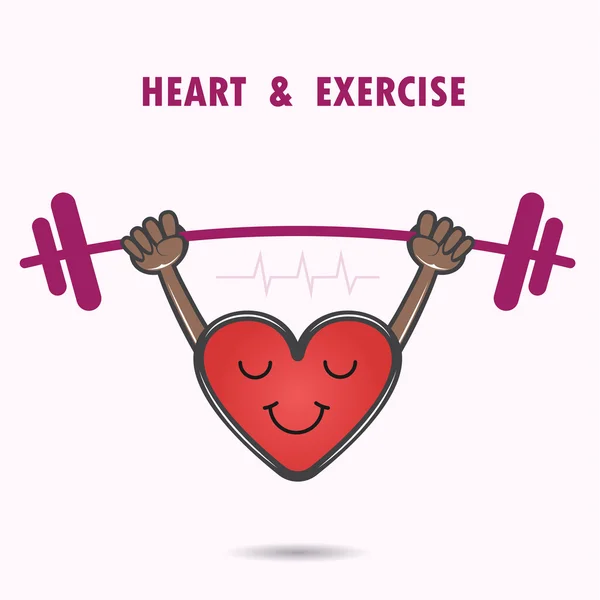Χαμόγελο καρδιά σχήμα με το barbell σε φόντο. Καρδιά φροντίδα λογότυπο — Διανυσματικό Αρχείο