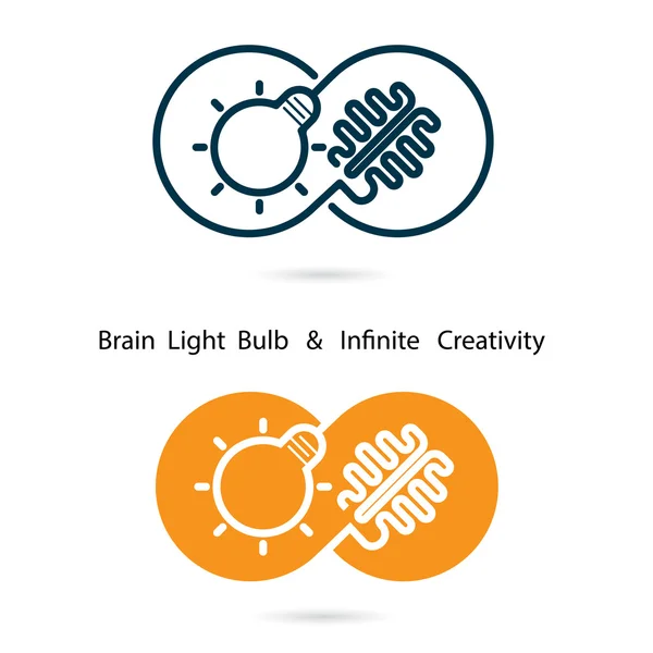 Signo de cerebro y bombilla y elementos de logotipo creatividad infinita — Vector de stock