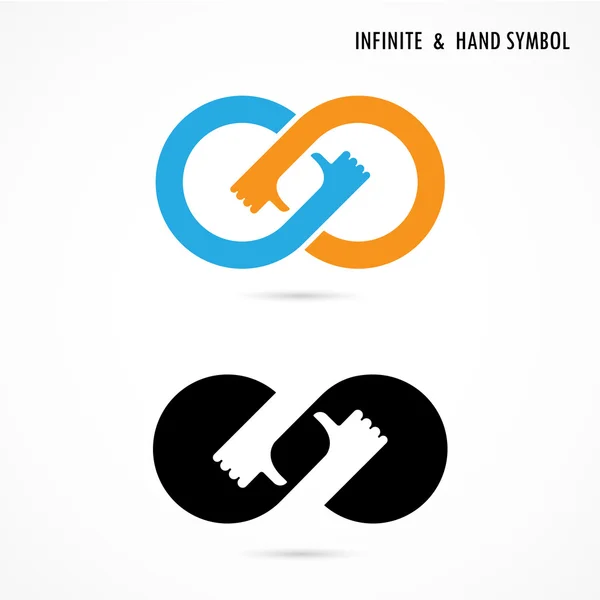 Signo de mão e logotipo infinito elementos design.Infinity sinal . — Vetor de Stock