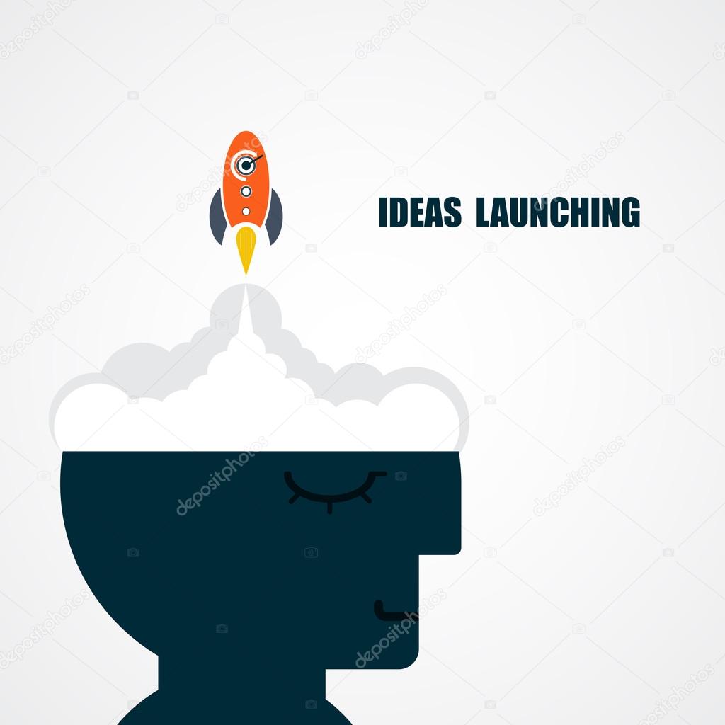 Human head and rocket icon.Ideas and business launching icon.Business start up icon concept.Vector illustration