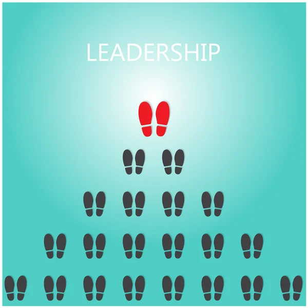 Impressões de sapatos com conceito de liderança, pé de trilha vetorial preto, sh — Vetor de Stock