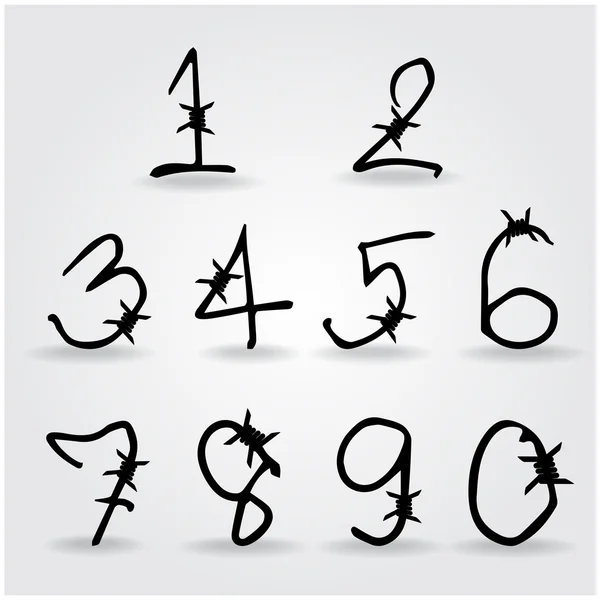 Αριθμός αλφάβητο barbwire στυλ γραμματοσειράς. εικονογράφηση φορέας. — Διανυσματικό Αρχείο