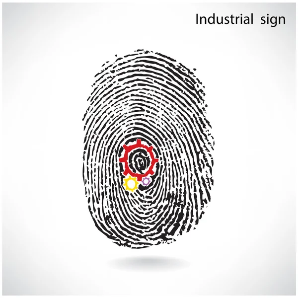 Creative gear idea concept with fingerprint symbol, industrail si — стоковый вектор