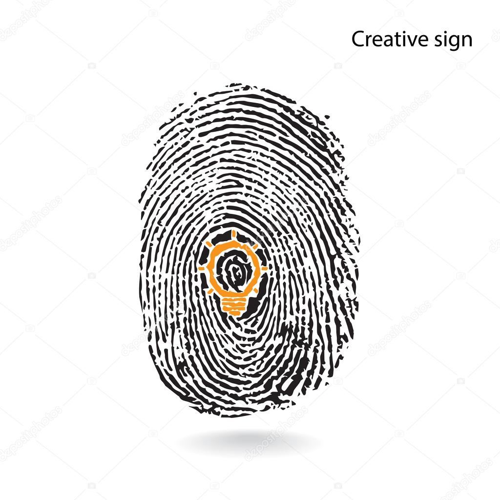 Creative light bulb idea concept with fingerprint symbol