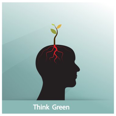Think green concept. Tree of green idea shoot grow on human symb clipart