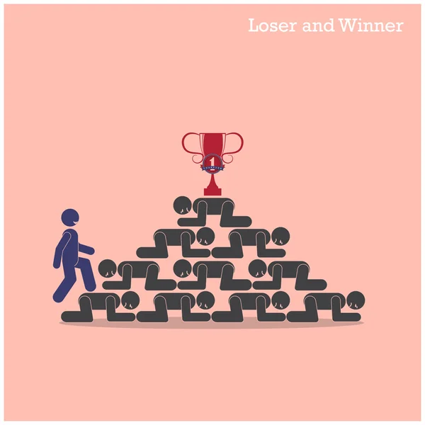 Winner walk over stairs of loser concept. Competition concept — Stock Vector