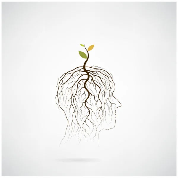 Think green concept. Tree of green idea shoot grow on human head — Stock Vector