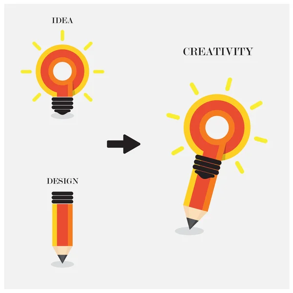 Lápis criativo e design de lâmpada. Estilo de design plano moderno — Vetor de Stock