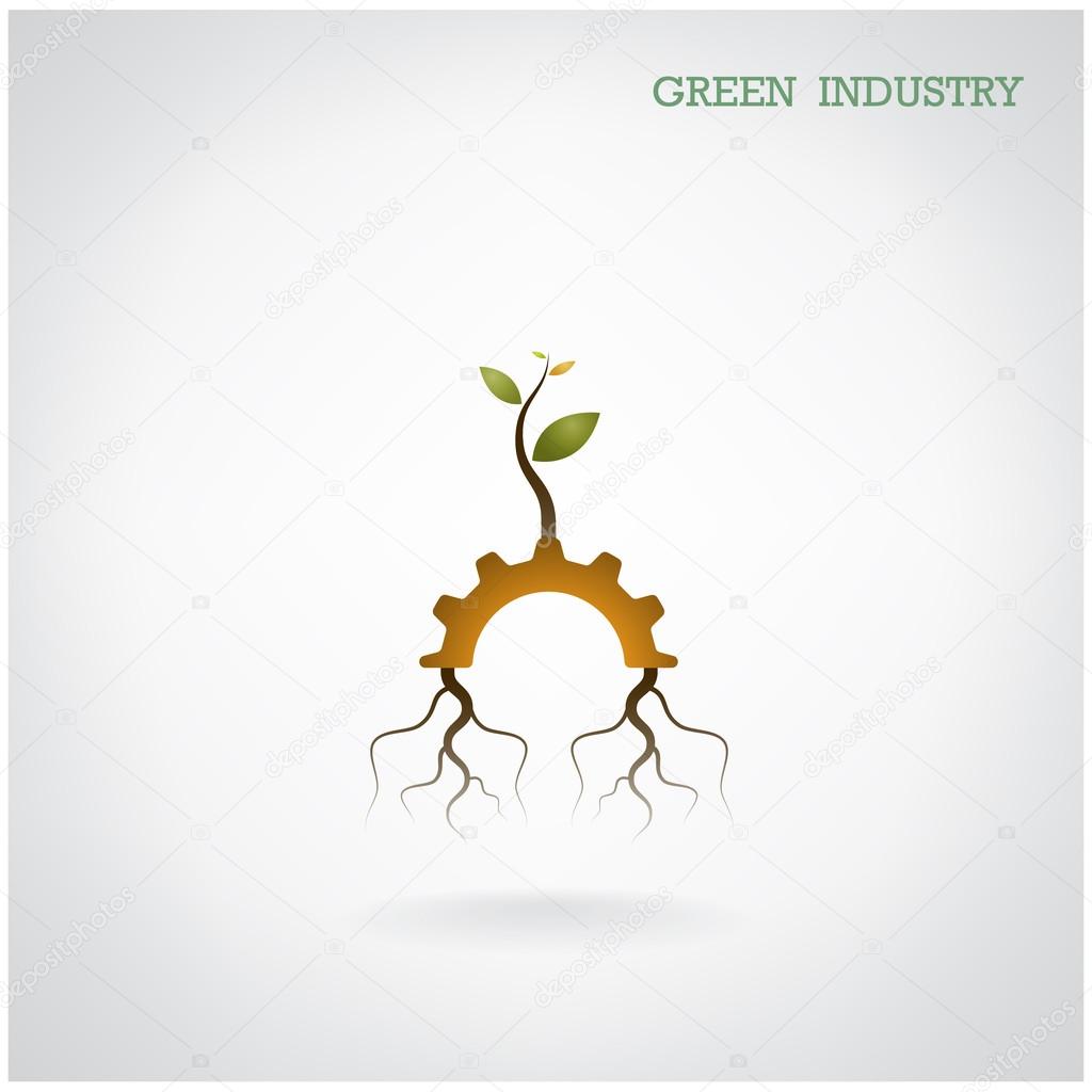 Green industry concept. Small plant and gear symbol, business an