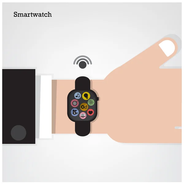 SmartWatch op zakenman hand en internets verbinding teken. — Stockvector