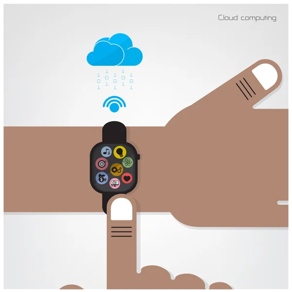 SmartWatch op zakenman hand en internets verbinding teken — Stockvector