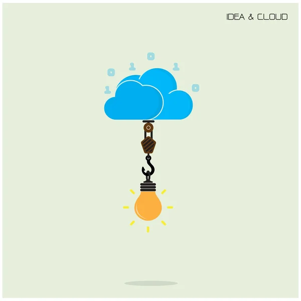 Platte cloud technologie computing en creatieve lamp idee concept. — Stockvector