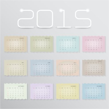 Takvim 2015 tasarım şablonu haftası Pazar günü başlar.