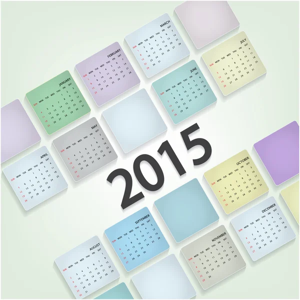 Calendario 2015 design template week inizia Domenica — Vettoriale Stock