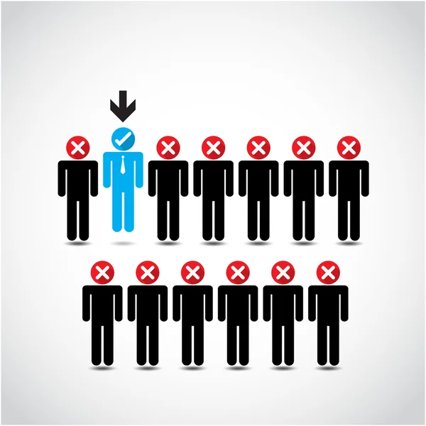 Boss choosing the perfect businessman for the job. — Stock Vector
