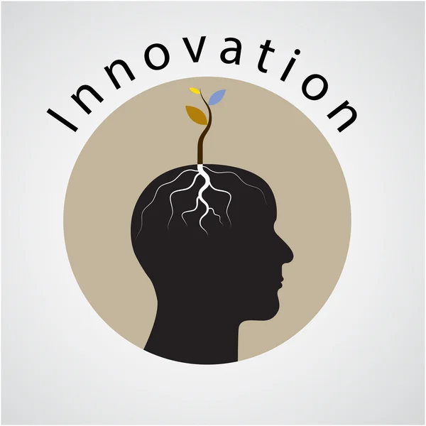 Innovatieconcept. Boom van groene idee shoot groeien op menselijk hoofd — Stockvector