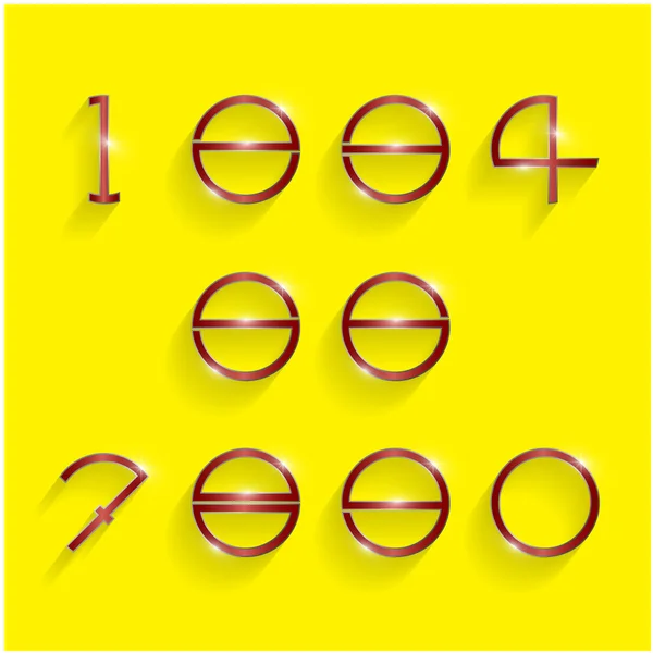 Shinning κύκλο στυλ των ψηφίων σε κίτρινο φόντο. — Διανυσματικό Αρχείο