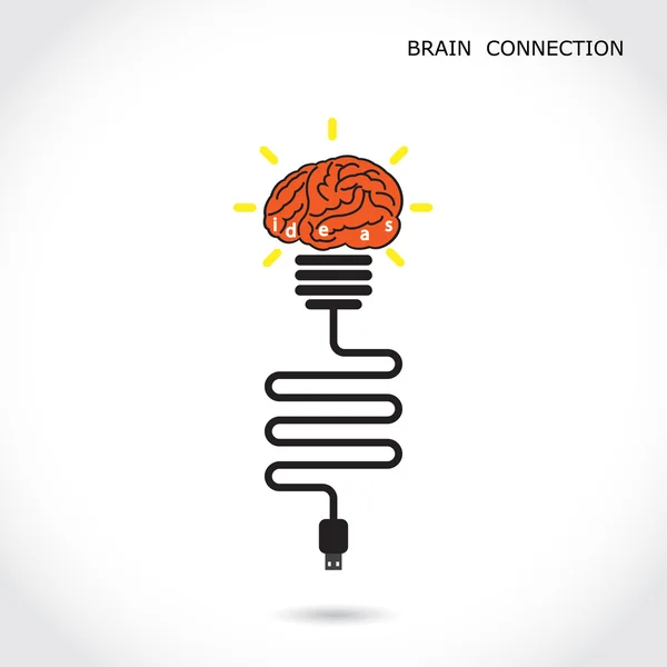 Creative light bulb symbol and brain connection sign. Business a — Stock Vector