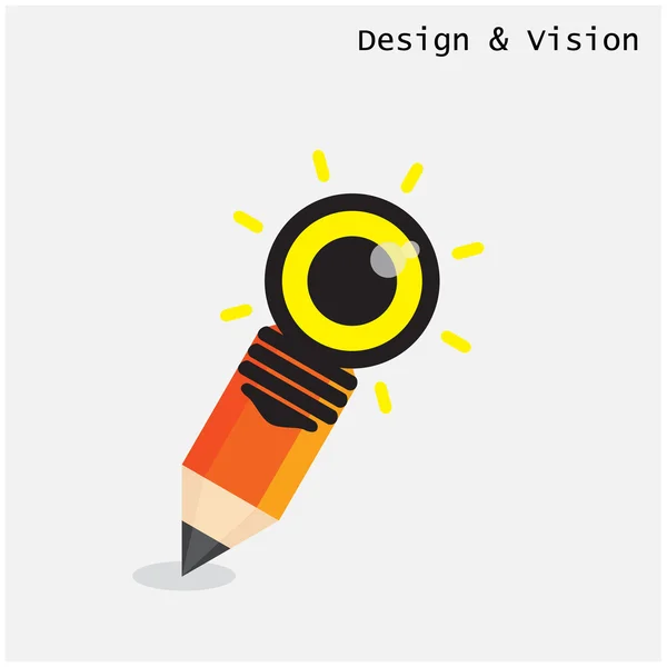 Crayon créatif et design d'ampoule avec concept de vision. Plat — Image vectorielle