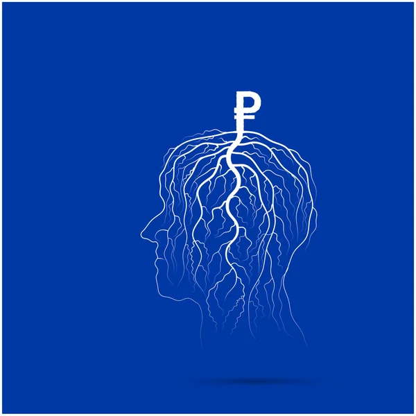 L'albero di sparo di affari cresce su simbolo principale umano. Affari ed io — Vettoriale Stock