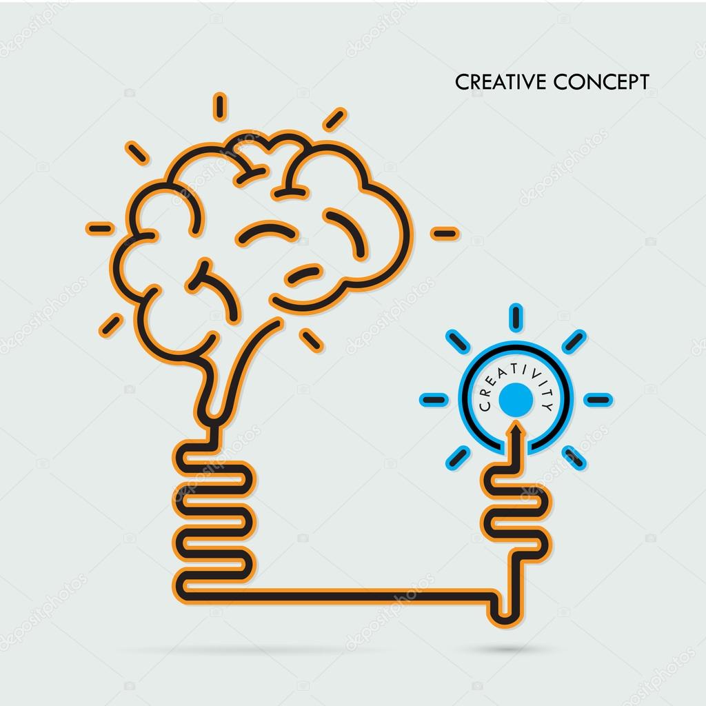 Creative brain Idea and light bulb concept, design for poster fl