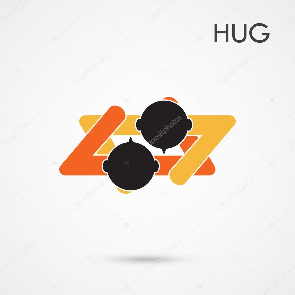 Abstract hug symbol. This graphic also represents couple in love, hug and embrace, close friends together, events like engagement. Vector illustration