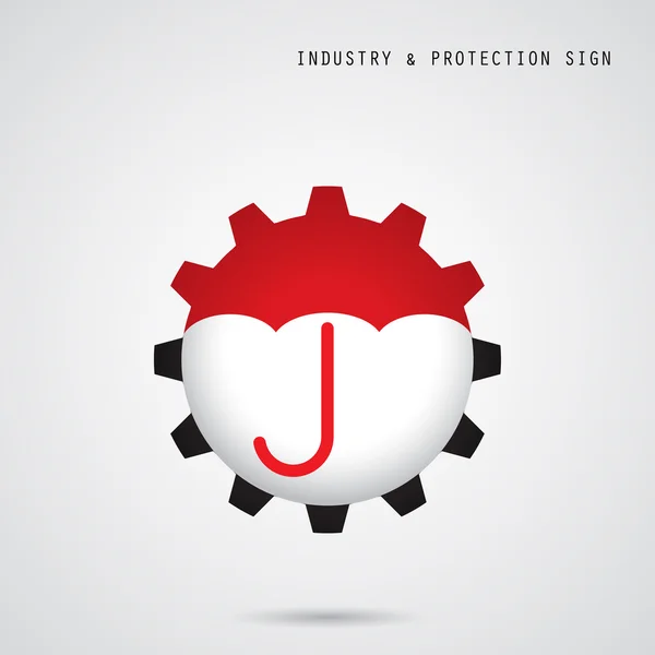 Umbrella sign and gear icon. Industry, protection and security c — Stock Vector