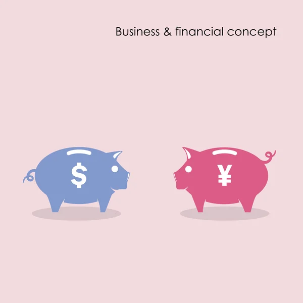 Piggy bank symbol with business and financial concept. Currency — Stock Vector