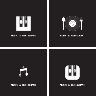 Yaratıcı müzik ve Restoran simgesi soyut logo tasarım vektör t