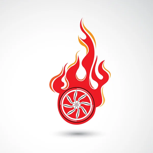 Roda na chama de fogo Logo design vector template. Logotipo do carro . —  Vetores de Stock