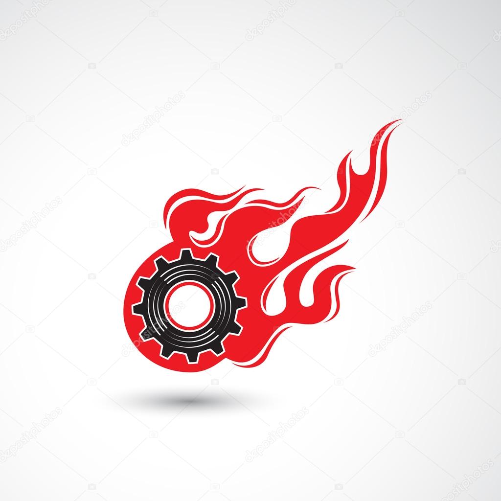 Wheel in Fire flame icon abstract logo design vector template. I