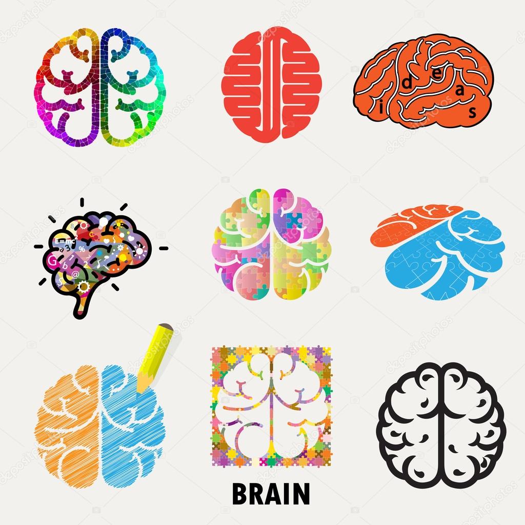Collection of brain, creation and idea icons and elements.Creative brain abstract vector logo design template. Corporate business industrial creative logotype symbol.Vector illustration