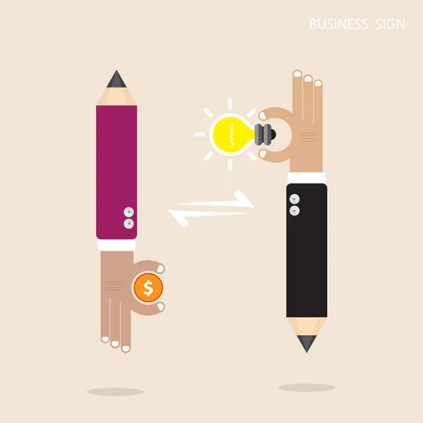 Señal de mano de empresario lápiz creativo con bombilla creativa s — Vector de stock