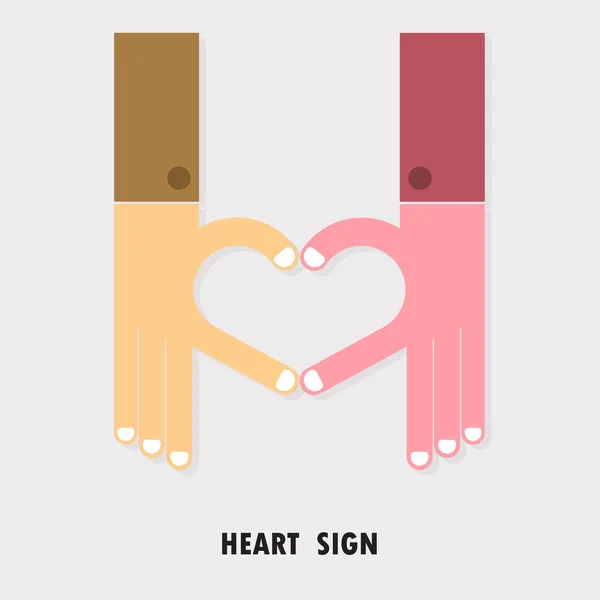 Creative hand sign and heart abstract vector logo design. Hand H — Stok Vektör