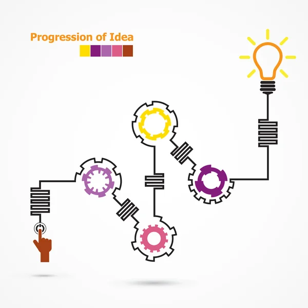 Símbolo criativo lâmpada com linear de forma de engrenagem. Progressio — Vetor de Stock