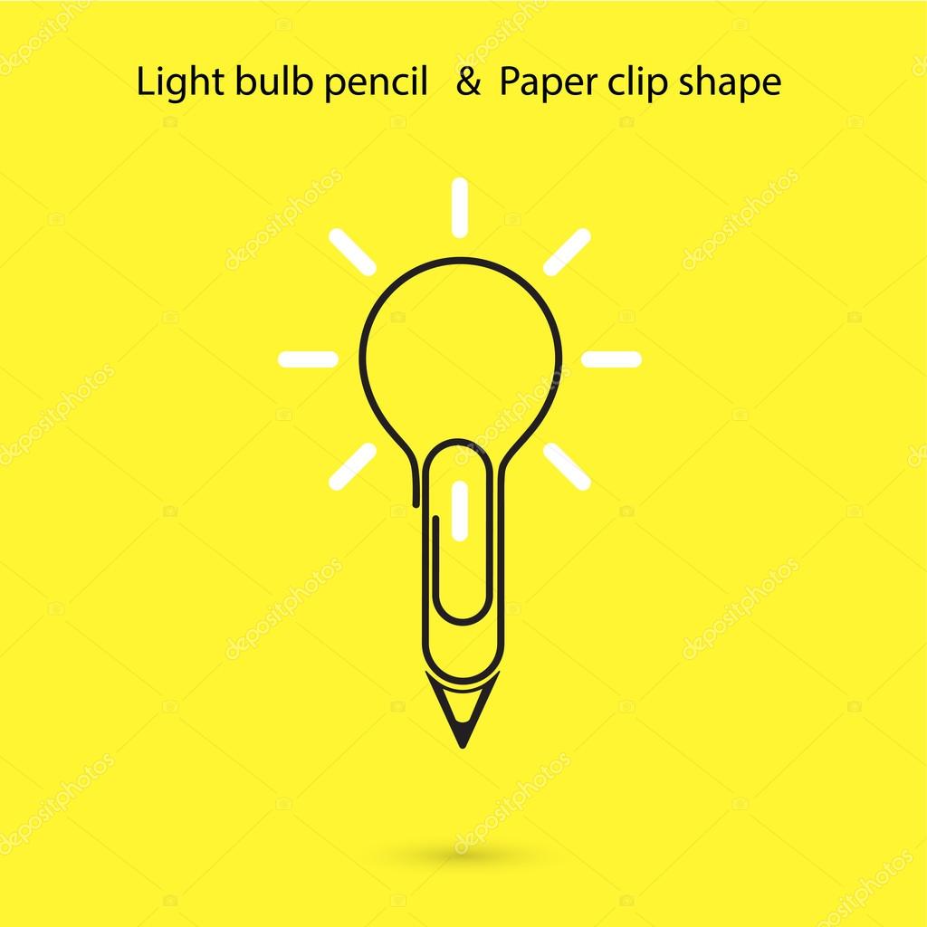 Creative light bulb pencil logo design,Paper clip sign.Concept of ideas inspiration, innovation, invention, effective thinking, knowledge. Business and Education concept.Vector illustration