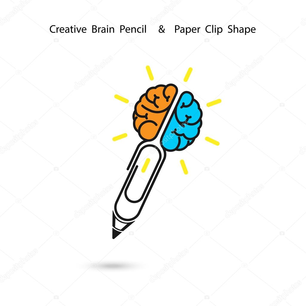Creative brain pencil logo design,Paper clip sign.Concept of ideas inspiration, innovation, invention, effective thinking, knowledge. Business and Education concept.Vector illustration