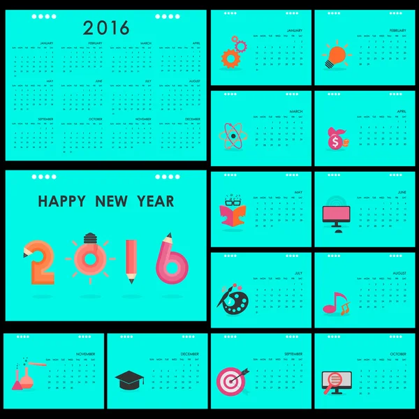 Schreibtischkalender 2016 Vektor Design template.set von 12 months.week — Stockvektor