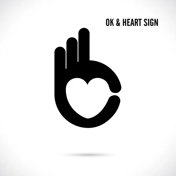 Creatieve hand en hart vorm abstracte logo ontwerp. Hand Ok symbo — Stockvector