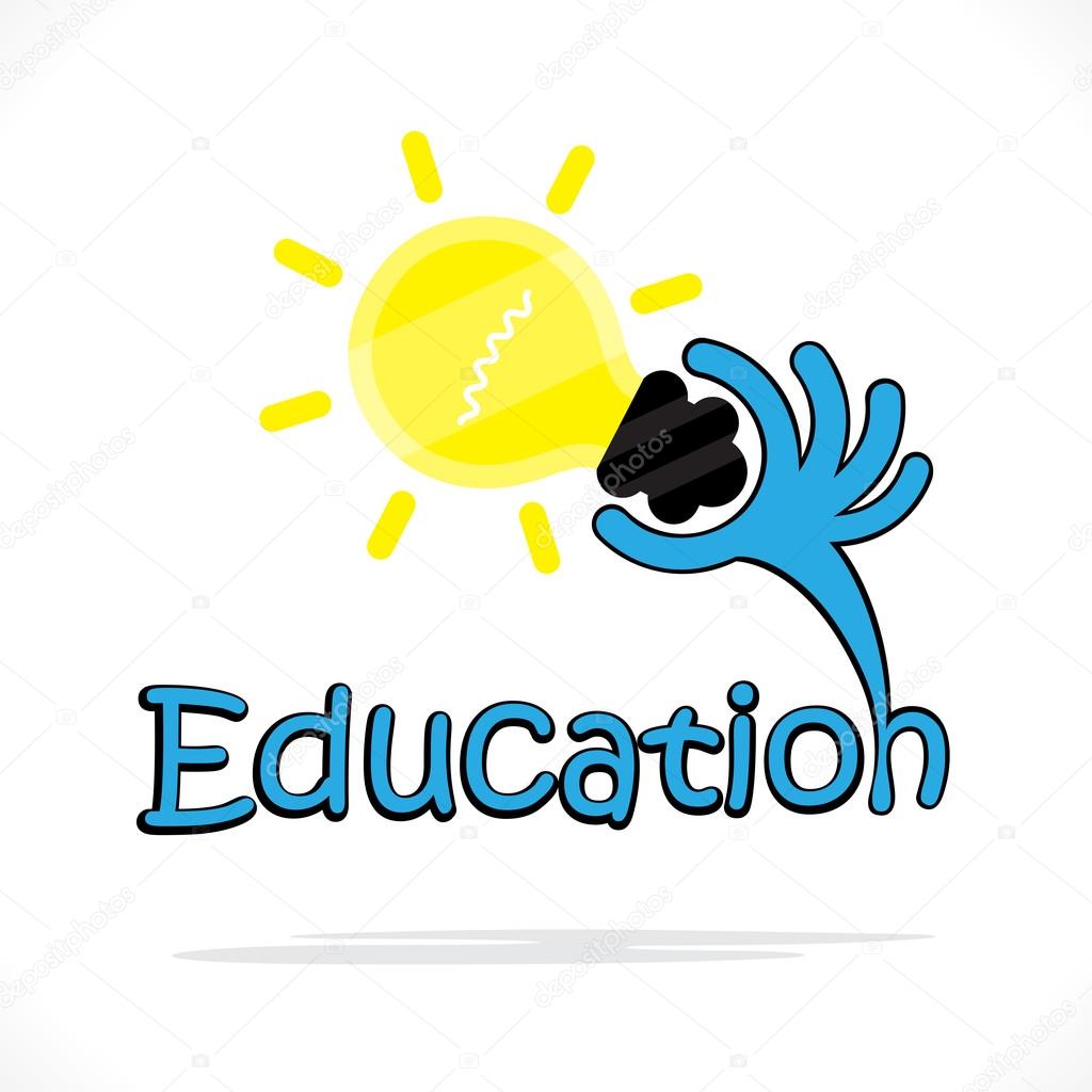 Education title texts and hand shape with creative light bulb symbol .Education and industrial concept. Vector illustration