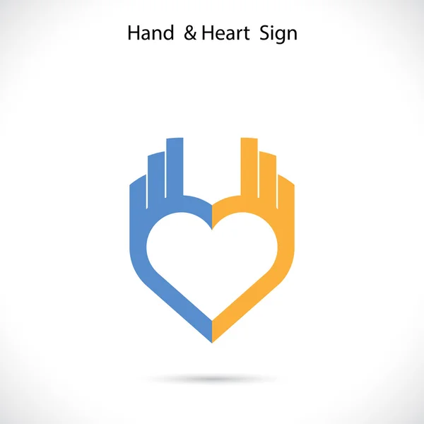 Yaratıcı el ve kalp şekli soyut logo tasarımı. El Ok işaret — Stok Vektör