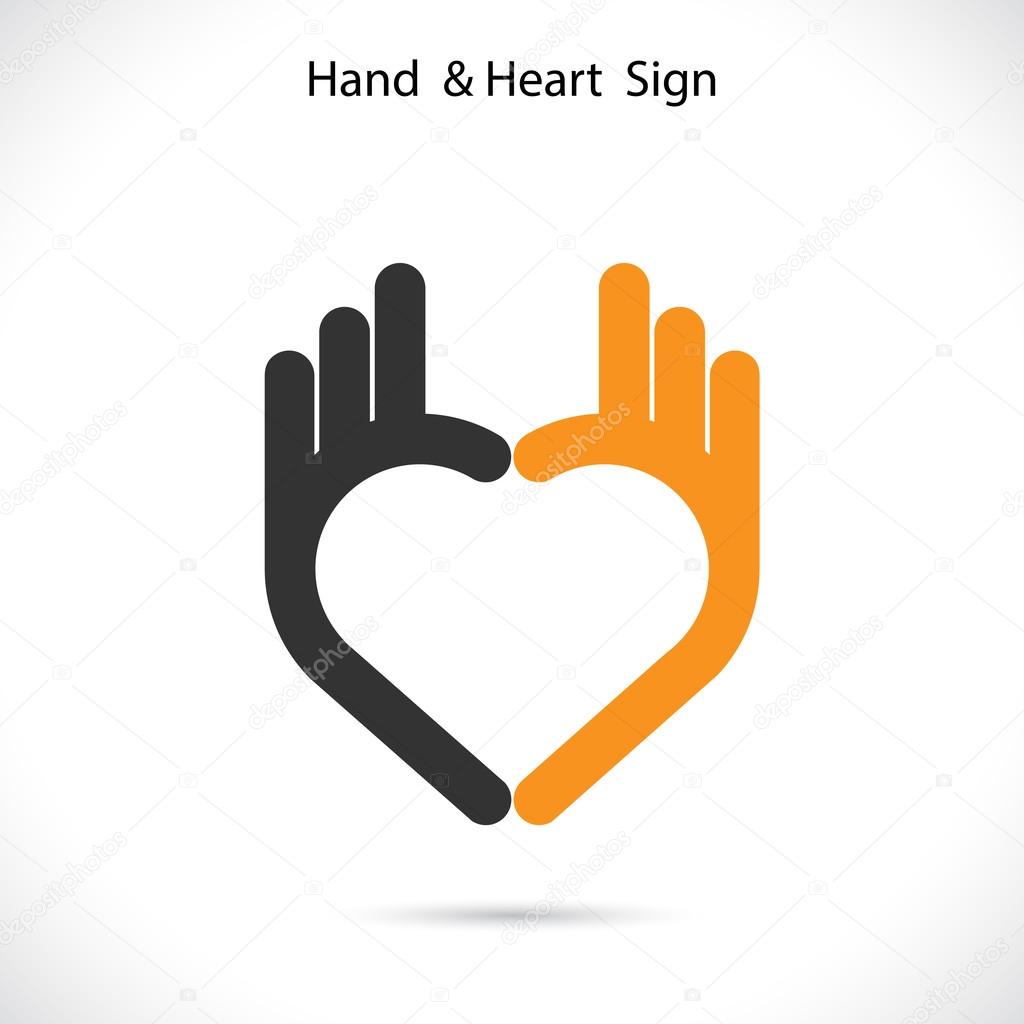 Creative hand and heart shape abstract logo design.Hand Ok symbol icon.Corporate business creative logotype symbol.Vector illustration