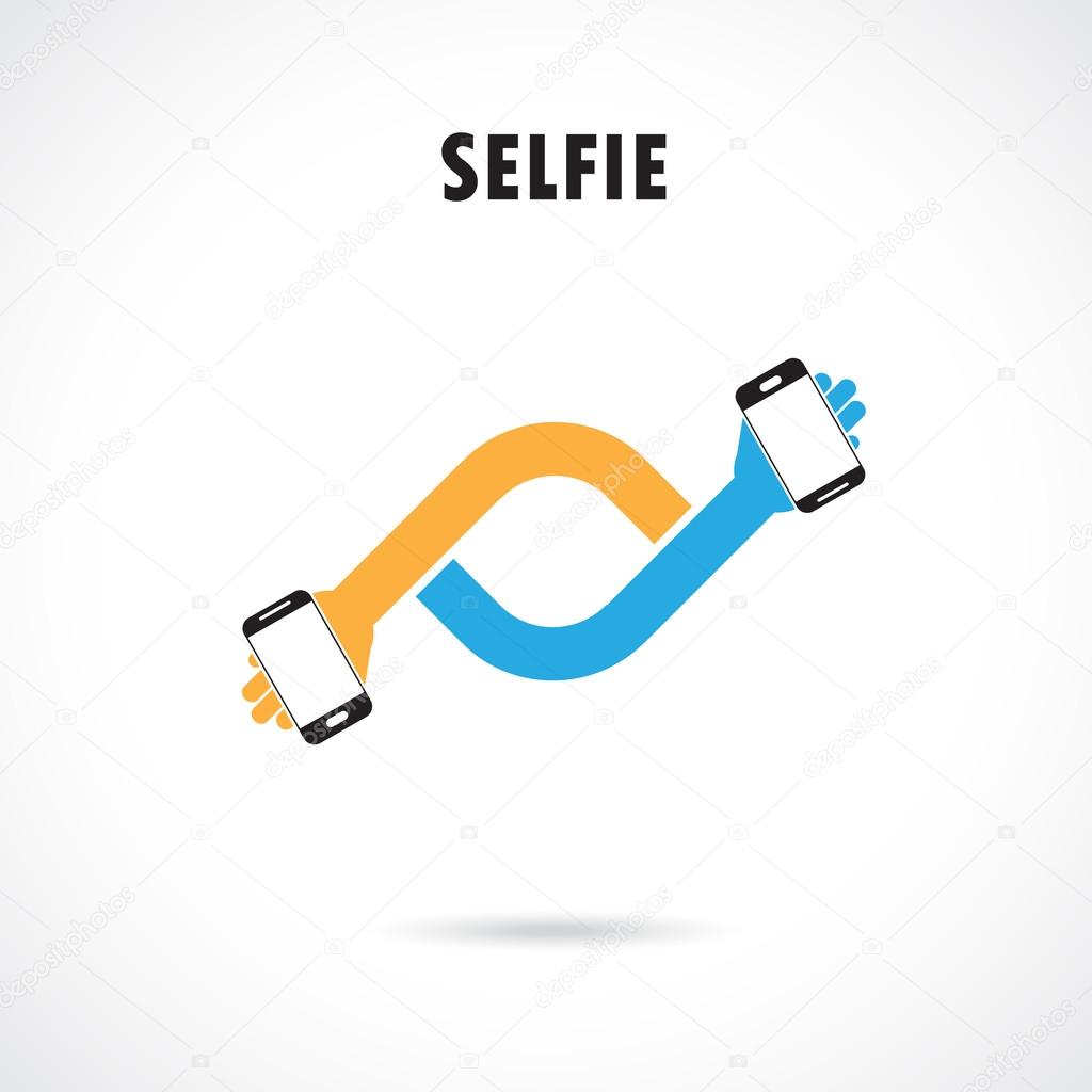 Taking selfie portrait photo on smart phone concept icon. Selfie