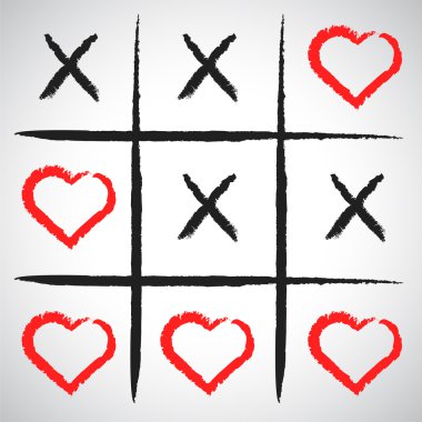 Basit bir oyun - X-O oyunu. El tic-tac-toe öğeleri çekilmiş. Mutlu Val