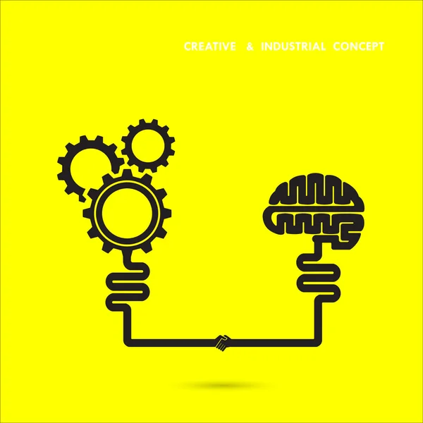 Cérebro criativo e conceito industrial.Ícone de cérebro e engrenagem. cérebro — Vetor de Stock
