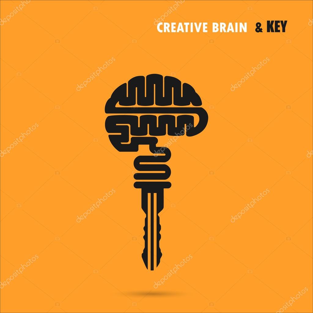 Creative brain sign with key symbol. Key of success.Concept of ideas inspiration, innovation, invention, effective thinking and knowledge. Business and education idea concept. Vector illustration.