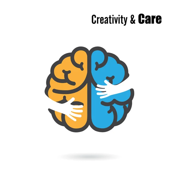 创造性的大脑徽标设计矢量模板用小手。教育 — 图库矢量图片
