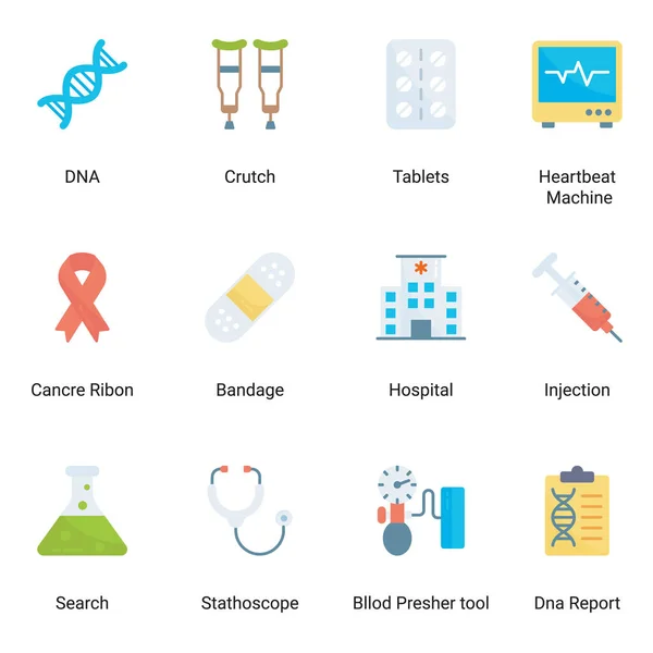 Conjunto Vectorial Iconos Planos Profesionales Médicos Sanitarios Equipos Médicos Kit — Archivo Imágenes Vectoriales
